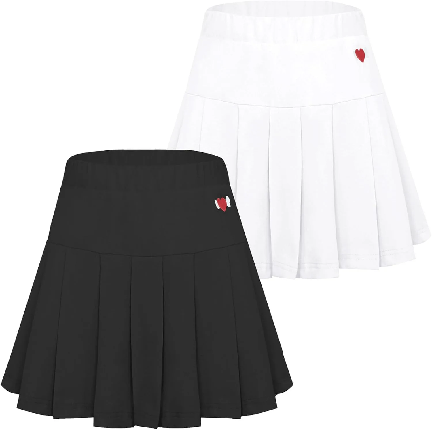 SEAUR Girls 2 Packs Sport Skirt Elastic Waist Tennis Skort Kids Pleated Skater Short Skirt School Uniform Cotton Skirt with Built-in Shorts for 3-11 Years