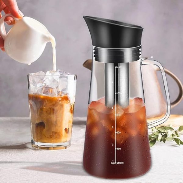 ⁦AZONY Cold Brew Coffee Maker, 1200ml Iced Coffee Maker with Removable 304 Stainless Steel Fine Mesh Infuser, Cold Brew Coffee Maker, Iced Tea, Cold Tea, Water⁩ - الصورة ⁦4⁩