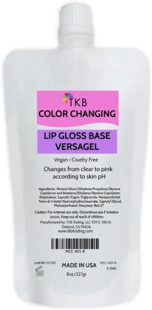 TKB Trading, LLC Color Changing Versagel Lip Gloss Base| Clear to Pink| Vegan, Cruelty-Free, Long-Lasting| DIY Customizable with Pigments, Glitters| Made in USA (8 Ounce (Pack of 1))