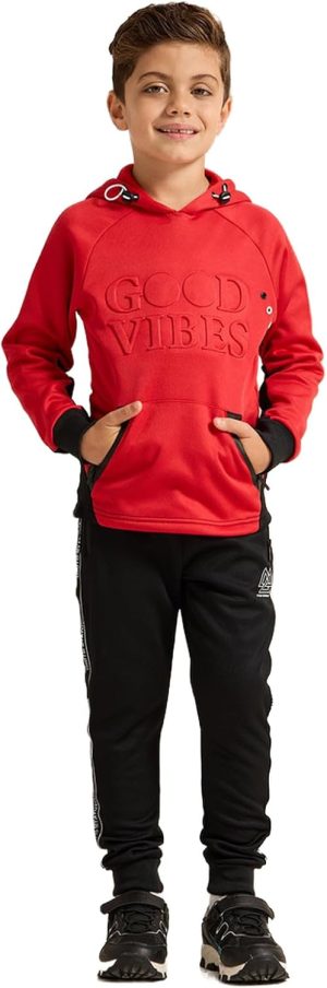 REDTAG Boys Red Hooded Zip-Through Jogging Set (2 Piece)