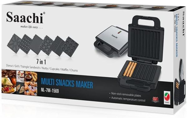 ⁦Saachi 7 IN 1 Multi Snacks Maker with Churros Maker, Donut, nutties,triangle sandwiches, waffles, Grill NL-7M-1569⁩ - الصورة ⁦3⁩