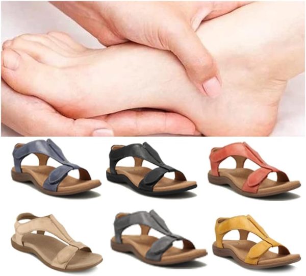 ⁦HFAOHO Skin Adjustable Orthotic Sandals Women's Orthopedic Sandals with Arch Support Comfort Casual Flat Bottom Walking Beach Sandals (Beige,40)⁩ - الصورة ⁦2⁩