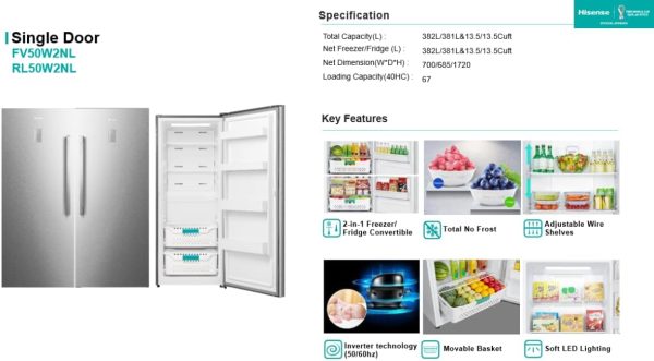 ⁦Hisense Upright 381 lt 13.5 CuFt Refrigerator, total No Frost Noiseless Defrost Compresser, Maximum Capacity, Premium Silver.⁩ - الصورة ⁦6⁩