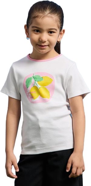 REDTAG Girls White Lemon Printed T-Shirt