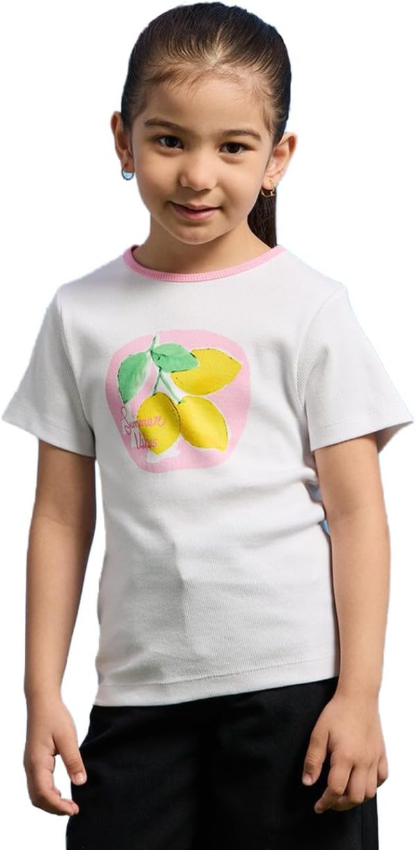 REDTAG Girls White Lemon Printed T-Shirt