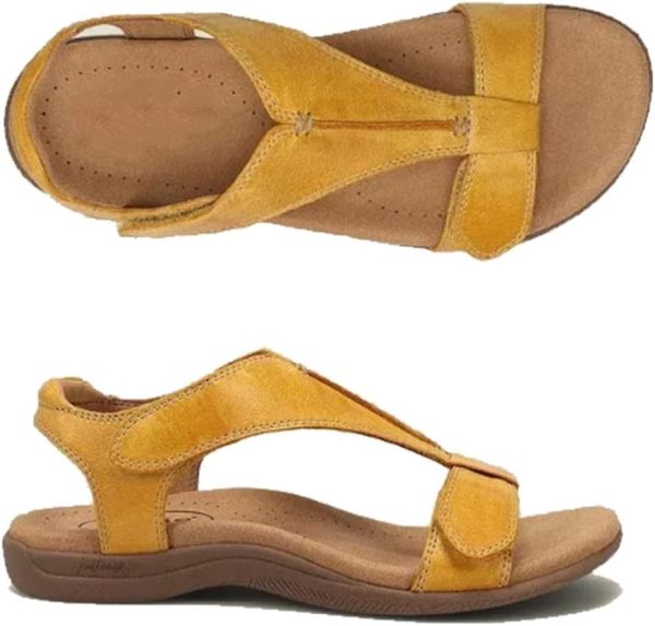 ⁦HFAOHO Skin Adjustable Orthotic Sandals Women's Orthopedic Sandals with Arch Support Comfort Casual Flat Bottom Walking Beach Sandals (Beige,40)⁩ - الصورة ⁦4⁩