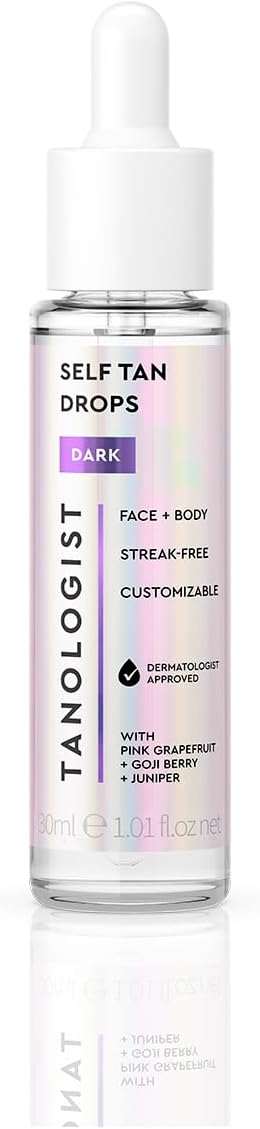 Tanologist Face and Body Self Tan Drops, Dark - Bronzing Drops - Illuminating Self Tanning Drops, Natural Ingredients & Vegan - 1.01 Fl O