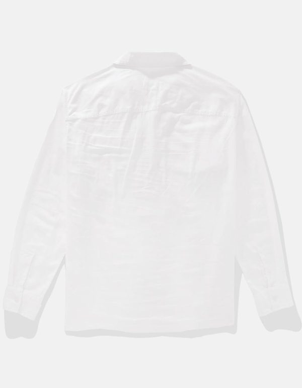 ⁦American Eagle Men Long-Sleeve Linen-Blend Popover Shirt⁩ - الصورة ⁦2⁩