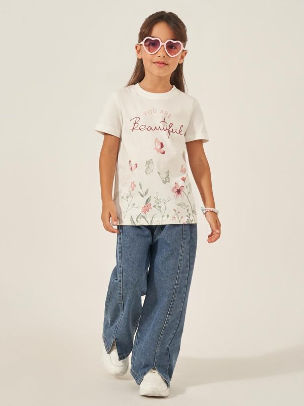 ⁦Styli Girls Graphic Print Short Sleeve T-Shirt⁩ - الصورة ⁦3⁩