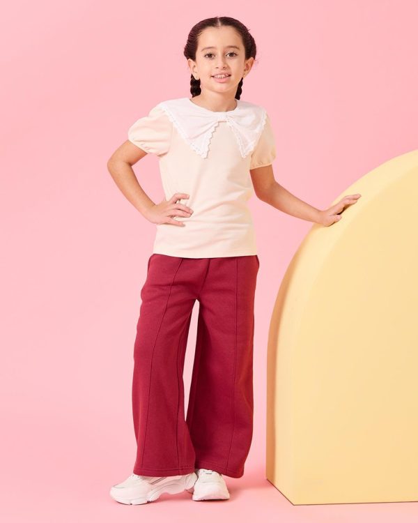 ⁦REDTAG Girls Crimson Solid Wide leg Active Track Pants 4-5 Years Black⁩ - الصورة ⁦3⁩
