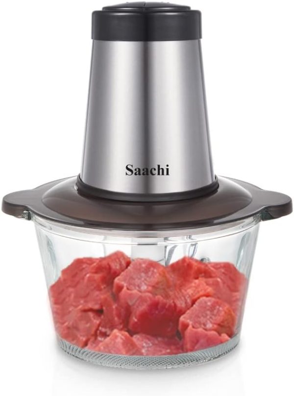 ⁦Saachi Stainless Steel Metal Electric Food Chopper with 6 3D Blades and 2 Speed Levels, 350W Multifunctional Chopper for Meat, Vegetables, Fruits, Nuts, 3L NL-CH-566⁩ - الصورة ⁦3⁩