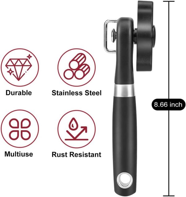 ⁦SYOSI Ergonomic Manual Can Opener - Safe Cut Design, Smooth Edges, Stainless Steel, Larger Knob for Easy Use, Ideal for Fruit Cans & Kitchen Utensils⁩ - الصورة ⁦2⁩