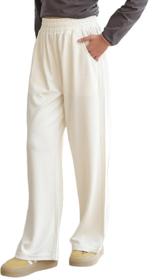 Djeanxa Girl's Wide Leg Sweatpants Baggy Straight Loose Sweat Pants High Waist Causal Kids Athletic Pants with Pockets 6-14Y