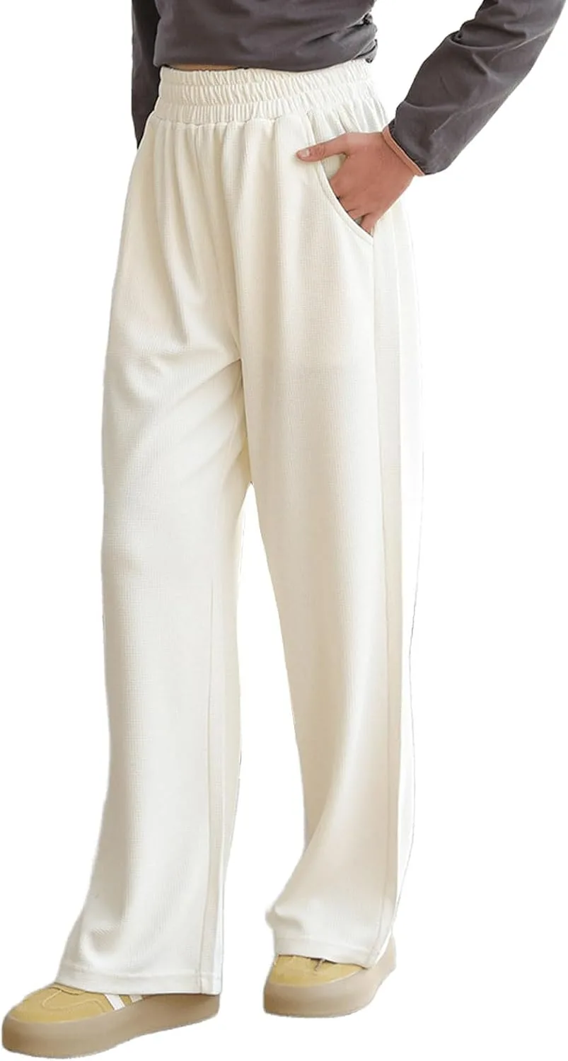 Djeanxa Girl's Wide Leg Sweatpants Baggy Straight Loose Sweat Pants High Waist Causal Kids Athletic Pants with Pockets 6-14Y