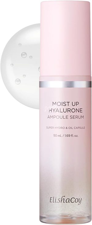 Elishacoy EC Moist up Super Hyalurone Ampoule Serum 1.69 fl.oz. (50ml) - Fresh Hydrating with Moiusture Collagen Oil Capsule, 70% Fermented Lotus Flower Extracts Helps Moisturizing Skin Care
