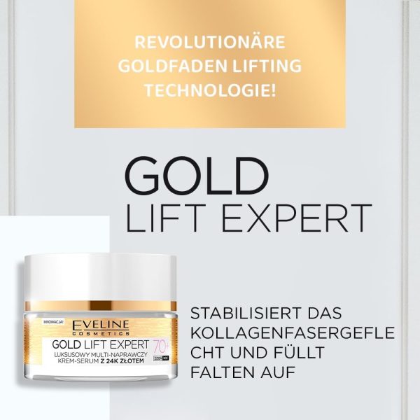 ⁦Eveline Cosmetics Gold Lift Expert Anti-Wrinkle Strong Firming Cream Day & Night 70+ with 24 Carat Gold 50 ml⁩ - الصورة ⁦2⁩