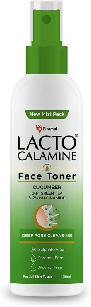 Lacto Calamine Face Toner Cucumber with Green Tea & 2% Niacinamide - Deep Pore Cleansing - Sulphate Free, Paraben free & Alcohol Free - For All Skin Types - 120 ml