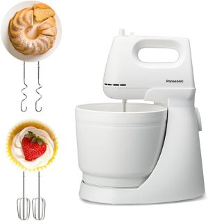 Panasonic 175W, Stand Mixer 5 Speed Selection, with Egg Beater and Dough Hook, MKGB3 , White
