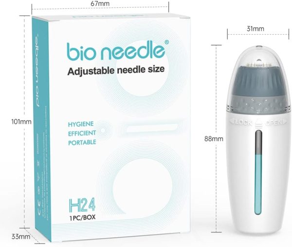 ⁦HASMI Adjustable Microneedling Derma Stamp, 24 Titanium Micro Needles Stamp for Hair Loss, Wrinkles, Sun Damage, Dark Spots, Ance Scars, Cellulite, Stretch Marks To Use on Face, Eyes, Body⁩ - الصورة ⁦2⁩