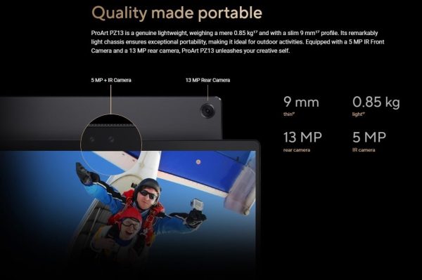 ⁦Asus ProArt PZ13" 3K (2880 x 1800) OLED,HT5306QA-LX004W,Qualcomm SnapdragonX Plus up to 45TOPS,16GB RAM DDR5,1TB M.2 NVMe,Wireless detachable Keyboard,TYPE-C, Adapter,0.85 kg, WIN 11,Aluminum Black⁩ - الصورة ⁦6⁩