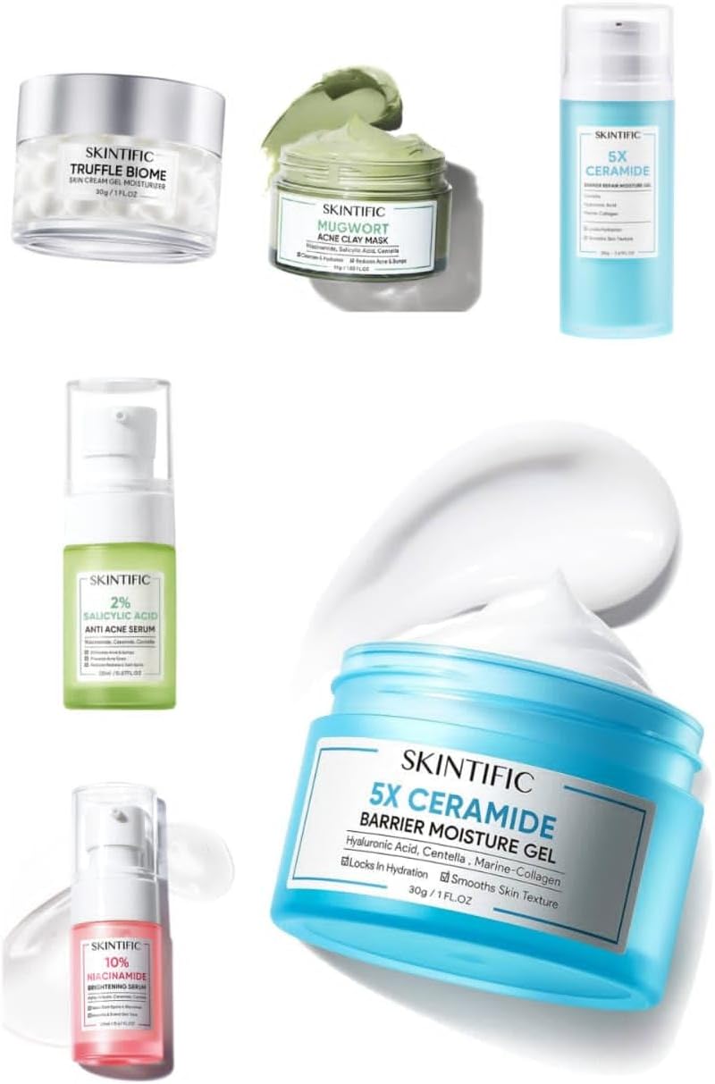 Skintevic Skin Care Kit, Mud Mask, Truffle Cream, Moisturizing Gel with Ceramides, Salicylic Acid Serum, Niacinamide Serum for Skin Barrier Prevention and Removal of Pimples and Acne Toning 1 Skintevic Skin Care Kit, Mud Mask, Truffle Cream, Moisturizing Gel with Ceramides, Salicylic Acid Serum, Niacinamide Serum for Skin Barrier Prevention and Removal of Pimples and Acne Toning