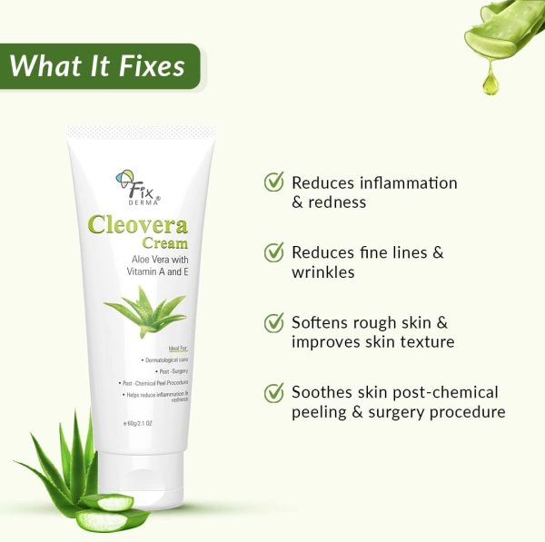 ⁦Fixderma Cleovera cream, Skin moisturizer with Aloe vera, reduces inflammation & redness, soothing & hydrating cream, Post surgery, after shaving & waxing cream, Paraben free- 60gm⁩ - الصورة ⁦4⁩