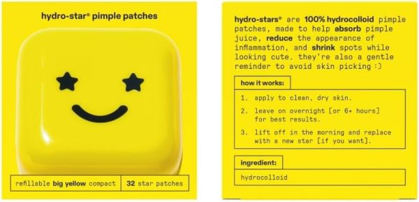 ⁦Hydro-Stars, Hydrocolloid Pimple Patches, Absorb Fluid and Reduce Redness, Cute Star Shape, Vegan and Cruelty-Free Skincare (32 Count)⁩ - الصورة ⁦2⁩