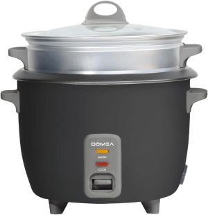 DOMEA 1L Electric Rice Cooker & Food Steamer, 2-in-1 Multi-Cooker with Removable Nonstick Pot, Extendable Steamer Tray, Cook Rice, Steam Vegetables, Soups, Stews, Porridge, 400W, Auto Keep-Warm