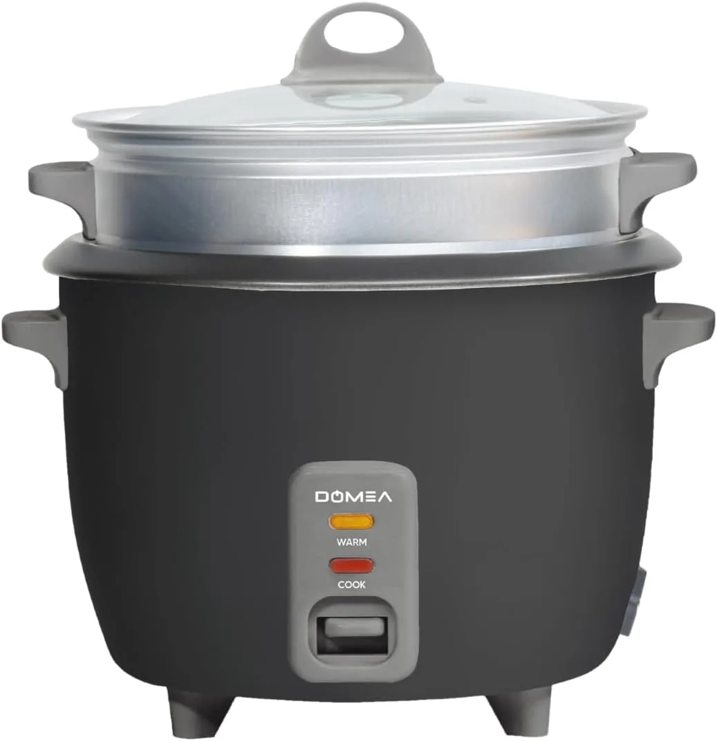 DOMEA 1L Electric Rice Cooker & Food Steamer, 2-in-1 Multi-Cooker with Removable Nonstick Pot, Extendable Steamer Tray, Cook Rice, Steam Vegetables, Soups, Stews, Porridge, 400W, Auto Keep-Warm