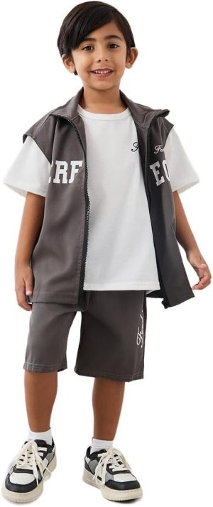 Styli Boys Short Sleeve T-Shirt with Zipped Jacket and Shorts Set