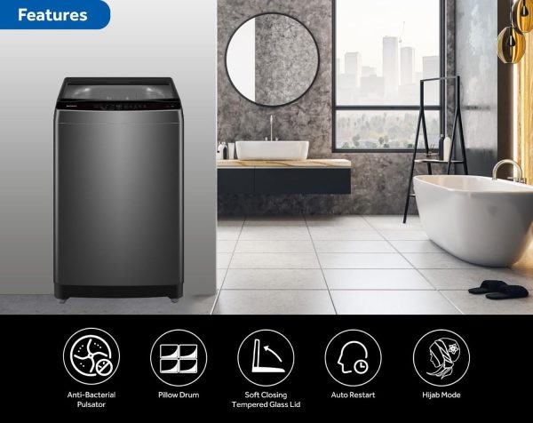 ⁦Haier 8 Kg Fully Automatic Washing Machine, Top Load, 8 Program, i Wash, Fuzzy Control, Quick Wash, Bionic Filter, HWM80-316S6, Silver⁩ - الصورة ⁦5⁩