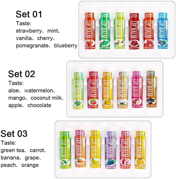 ⁦Azonee Fruit Flavored Lip Balm Set, 6-Pcs Vitamin E Honey Infused Lip Care for Chapped Lips, Natural Moisturizing Lip Balm for Kids Adults, Includes Green Tea Carrot Banana Grape Peach Orange (Set 3)⁩ - الصورة ⁦6⁩