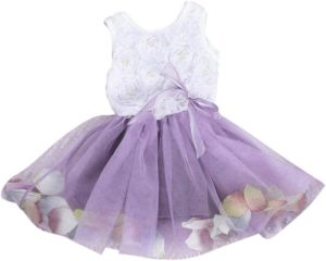 HOPHO Girls Summer Flower Lace Ruffle Princess Party Dress Bowknot Wedding Skirt