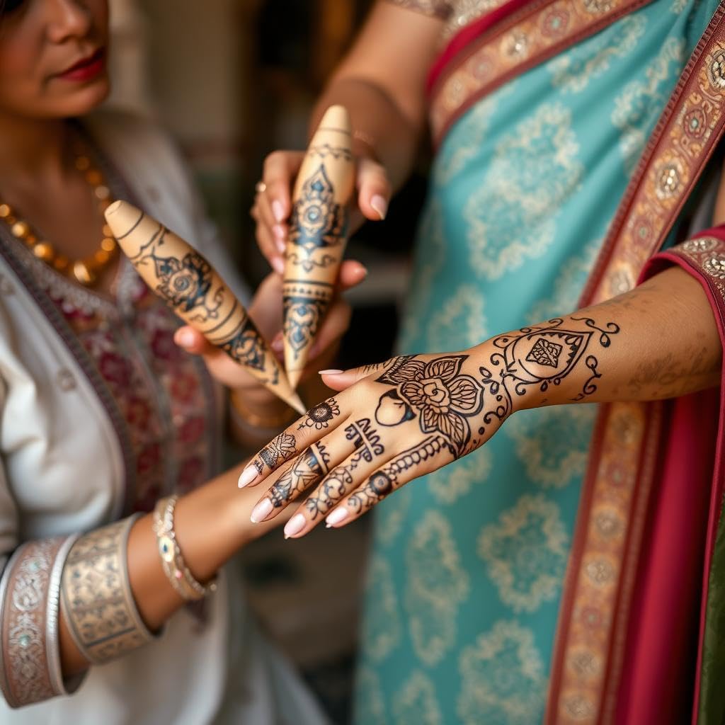 Rangeli 100% Natural Henna Cones with Stencil Kit, Ready to Use Suitable for Temporary Tattoo Weddings and Festivals, Chemical-Free Reddish-Brown Mehandi Cones, Pack of 12 5 Rangeli 100% Natural Henna Cones with Stencil Kit, Ready to Use Suitable for Temporary Tattoo Weddings and Festivals, Chemical-Free Reddish-Brown Mehandi Cones, Pack of 12 - الصورة 5