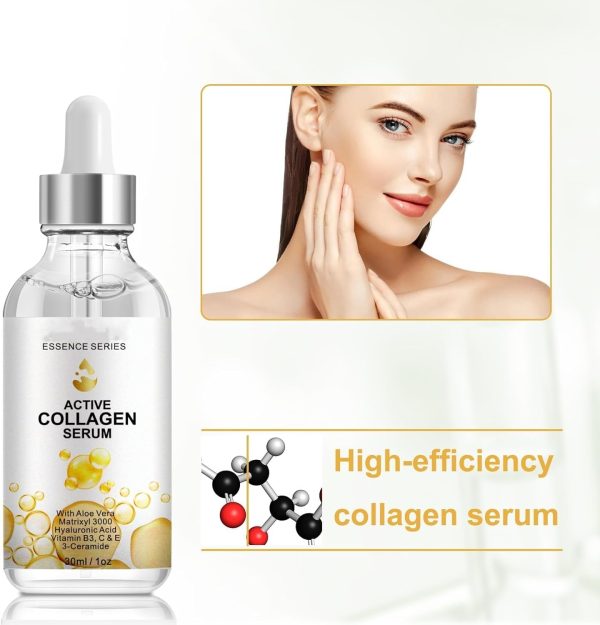 ⁦2PCS Active Collagen Serum - Natural & Organic Anti-Aging Collagen Serum for Face Improves Elasticity, Evens Skin Tone, Lifts, Firms & Smooths Skin - Collagen Facial Serum for All Skin⁩ - الصورة ⁦2⁩