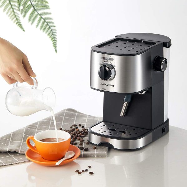 ⁦Lawazim Professional Espresso And Latte Coffee Machine 850 Watt With Milk Frother, Silver, 05-2410-02⁩ - الصورة ⁦3⁩