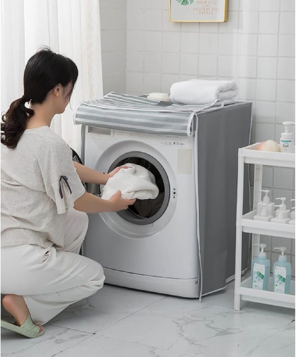 ⁦Washing Machine Covers, Waterproof Dustproof Sunproof Laundry Washer Dryer Protect Cover for Front Load Washer, Zipper Design Panda Pattern Protect Bag⁩ - الصورة ⁦3⁩