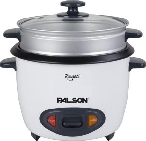 Palson Electrical Rice Cooker 1.8L, Non-stick coating for easy cleaning, Includes aluminum steamer, White - 40024
