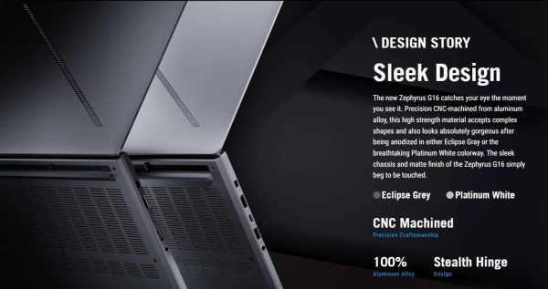 ⁦Asus ROG Zephyrus G16" 2.5K (2560 x 1600) GU605WI-R9321G, AMD Ryzen AI 9 HX370 up to 50TOPS, 12-Core, RTX4070 (8GB GGR6), 32GB RAM DDR5,1TB PCIe NVMe,Backlit Key 1-Zone RGB,ROG Sleeve,Win 11.White⁩ - الصورة ⁦6⁩