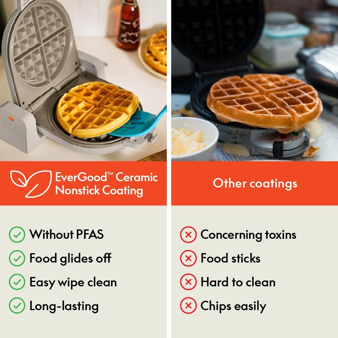 Bella Flip-n-Store EverGood™ Ceramic Nonstick Coating Waffle Maker, Fits Anywhere™ Cookware, Power Indicator Light, Cool Handle & Wrap 6 Bella Flip-n-Store EverGood™ Ceramic Nonstick Coating Waffle Maker, Fits Anywhere™ Cookware, Power Indicator Light, Cool Handle & Wrap - الصورة 6