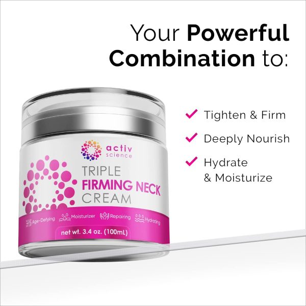 ⁦ACTIVSCIENCE Neck Firming Cream - Natural Anti-Aging Facial Moisturizer with Retinol Collagen & Hyaluronic Acid - Day & Night Anti-Wrinkle Cream - Firming, Hydrating Face Cream - 3.4Oz⁩ - الصورة ⁦2⁩