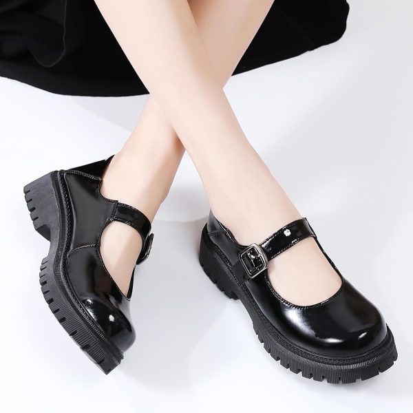 ⁦XMM Mary Jane Shoes Platform Chunky Mary Janes for Women Ladies Comfort Leather Round Toe Non-Slip Dressy Casual Cute Girls School Work Shoes⁩ - الصورة ⁦3⁩