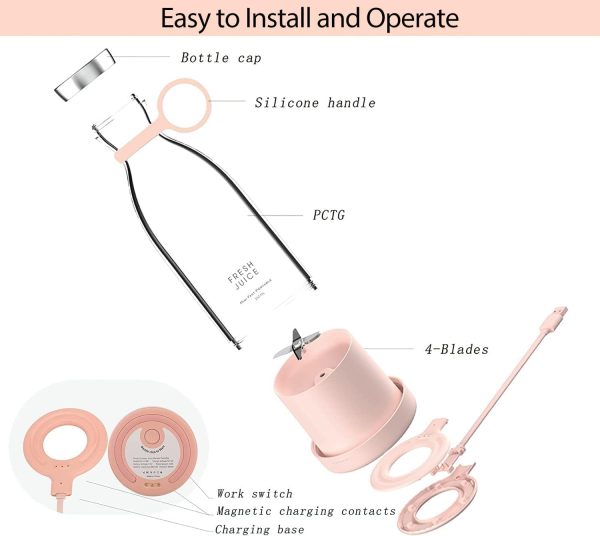 ⁦Tazweeq Portable Blender, Fresh Juicer Personal Size, Battery Powered USB, Four Blades, Mini Travel Bottle for Juice, Shakes, and Smoothies, On The Go for Sports, Travel & Office⁩ - الصورة ⁦5⁩