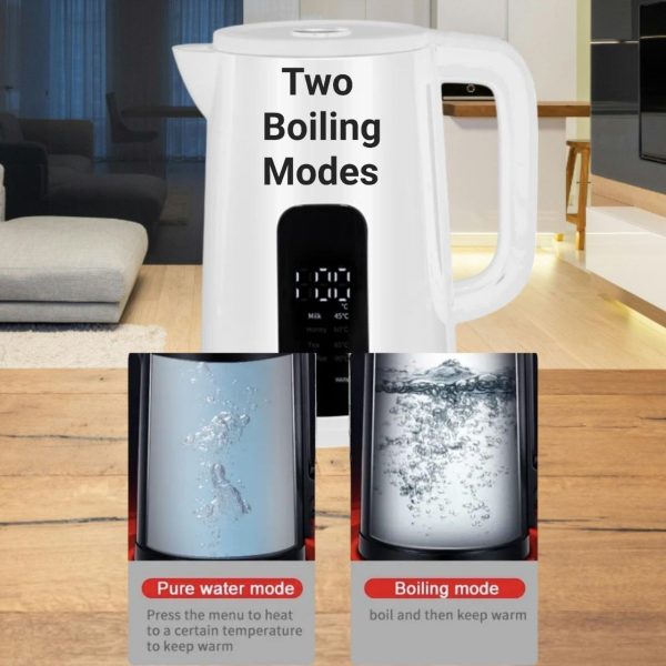 ⁦K R M Smart electric water kettle with temperature control and Wifi, 1.7L Heater Instant Hot Water Boiler, Coffee Tea Kettle, Keep Warm 8hr, Auto Shut- Off, Digital Display. غلاية ماء ذكيه (White)⁩ - الصورة ⁦4⁩