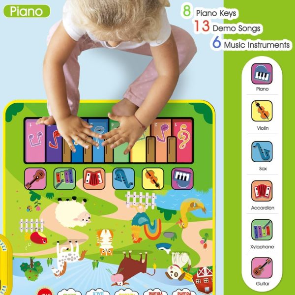 ⁦3 in 1 Musical Mat for Toddlers, Baby Toys Piano Keyboard and Animal Sound and Drum Set with 2 Sticks for Boys Girls Gift, Animal Touch Play Blanket Early Education Learning Toys for 1 2 3 Years Kids⁩ - الصورة ⁦4⁩