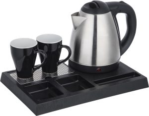 1.2L 1500W Stainless Steel Electric Water Kettle Set with 2 Cups for Tea and Coffee and Serving Tray | Water Kettle for Hotels, Offices & Homes | Hotel Water Kettle