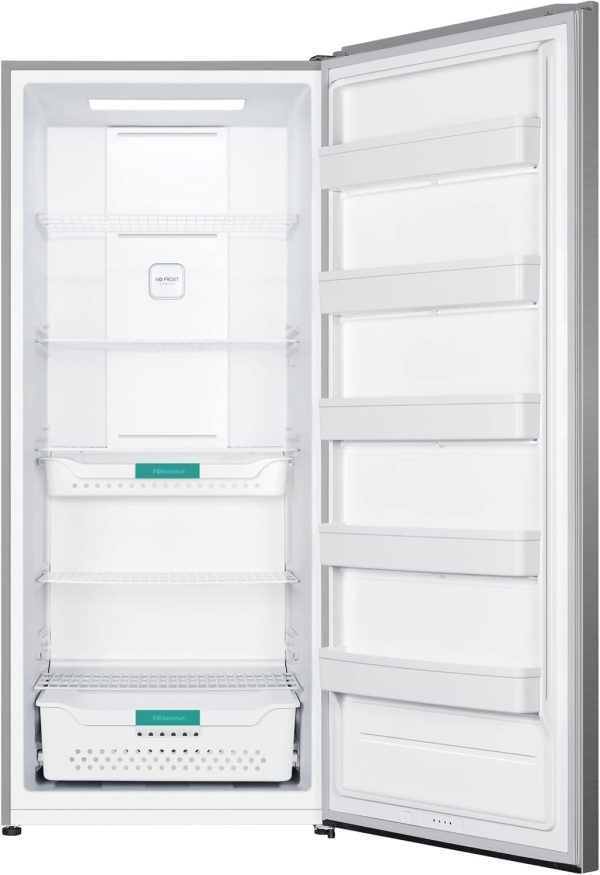 ⁦Hisense Upright 381 lt 13.5 CuFt Refrigerator, total No Frost Noiseless Defrost Compresser, Maximum Capacity, Premium Silver.⁩ - الصورة ⁦3⁩