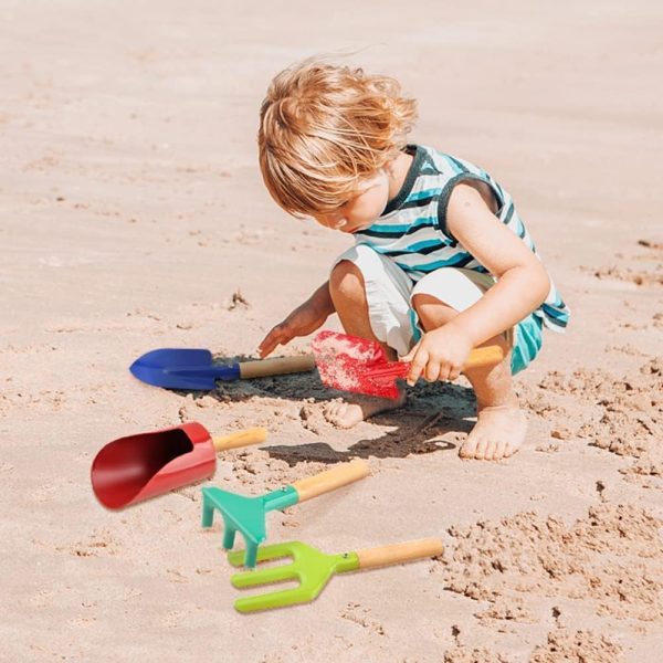 ⁦6pcs Sand Toys Set,Beach Toys Shovel for Kids,Gardening Tools Set with Cylinder,Spoon,Fork,Rake,Flat Shovel & Pointed Shovel,Hand Metal Real Garden Loosening Soil Planting Tools for Toddlers⁩ - الصورة ⁦4⁩