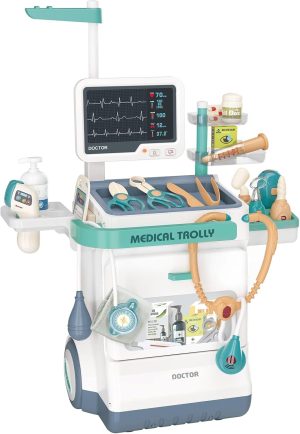 Deejoy Toy Doctor Kit for Kids, Pretend Medical Station Set for Boys & Girls, 26 Accessories Mobile Cart with Lights and Thermometer, Kids Doctor Kit for Toddlers 3-5 Years Old