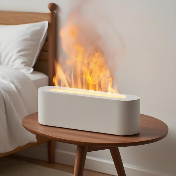 ⁦Flame Air Humidifier, 3-in-1 Cool Mist Humidifier with LED Flame Effect, 500ml Portable Ultrasonic Flame Air Diffuser for Home Bedroom Office, Auto Shut-Off, Quiet (White)⁩ - الصورة ⁦7⁩